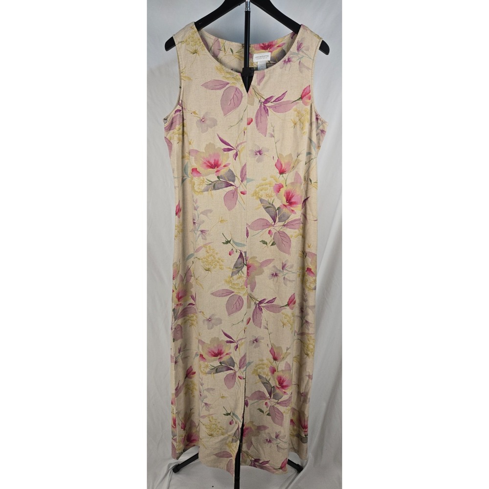 VTG Liz Claiborne LizSport 14P Linen Blend Floral Maxi Jumper Dress Lagenlook